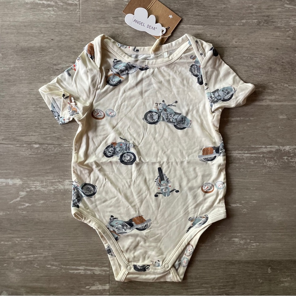 12-18m NWT Angel Dear Bamboo Bodysuit in Vintage Motorcycles